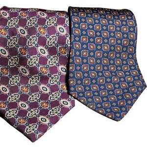 2 Vintage‎ Neckties Tommy Hilfiger Silk Geometric Patterns Burgundy & Blue Italy